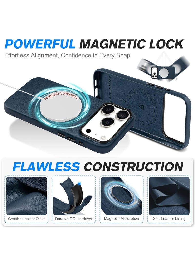 Aurheim iPhone 17 Pro Max LEATHER Case , Premium Handmade Cover with MagSafe Compatibility, Metallic Buttons, Military-Grade Protection, Anti-Scratch, Microfiber Lining (Navy Blue) - Image 3